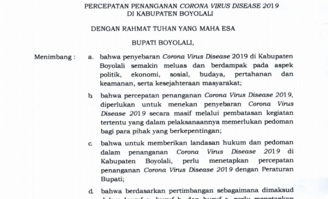 Peraturan Bupati Boyolali Nomor 24 Tahun 2020